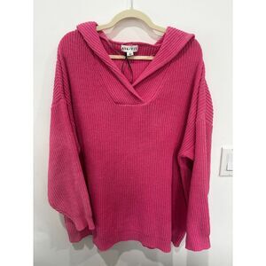 Ava & Viv Bright Pink Knitted Hooded Jumper NWT Chunky Rib XXL